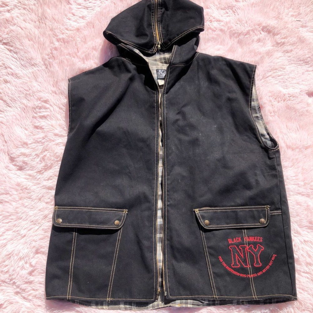 Vintage Black Yankees Hooded Vest Size XL Black